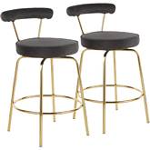 Rhonda 26" Counter Stool in Black Velvet & Gold Metal (Set of 2)